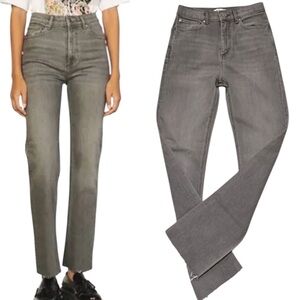 NEW Sandro Paris Venus Mid Rise Raw Hem Stretch Straight Leg Jeans Casua…